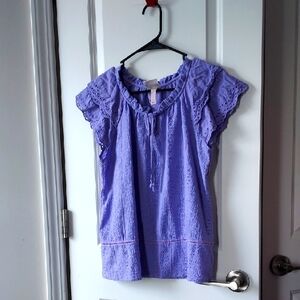 Knox Rose Short Sleeve Girls Lavender Eyelet Lace Top Small